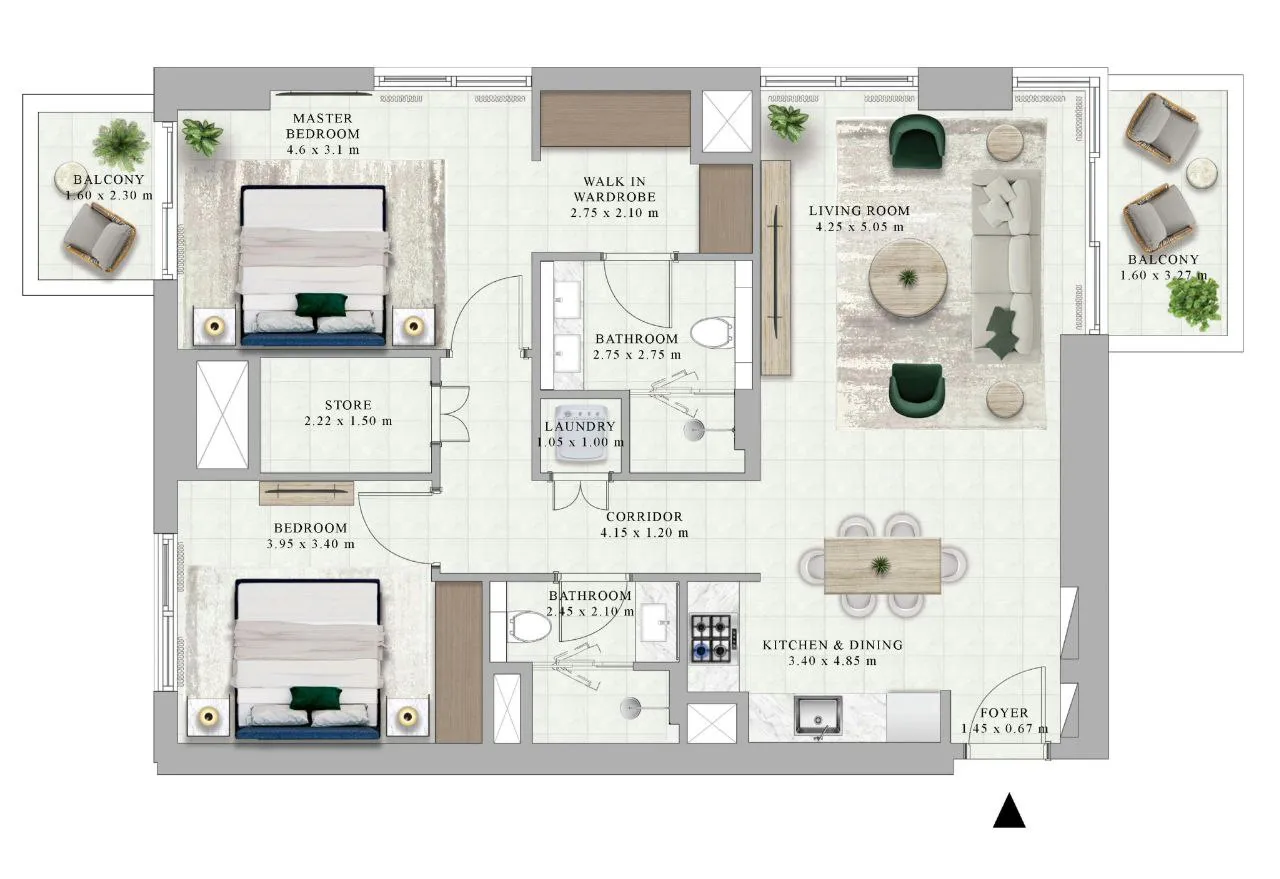 Golf Hillside 2 bed floor plan, 1,190 sqft