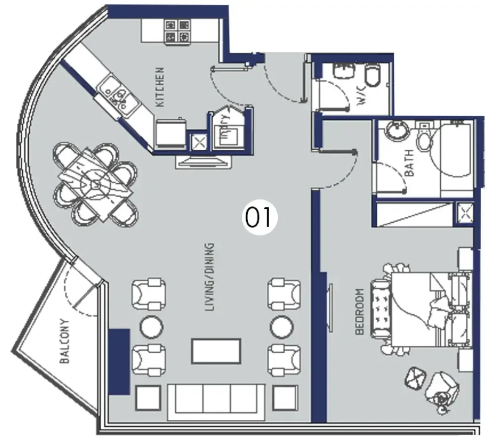 Amaris Tower 1 bed floor plan, 1,033 sqft