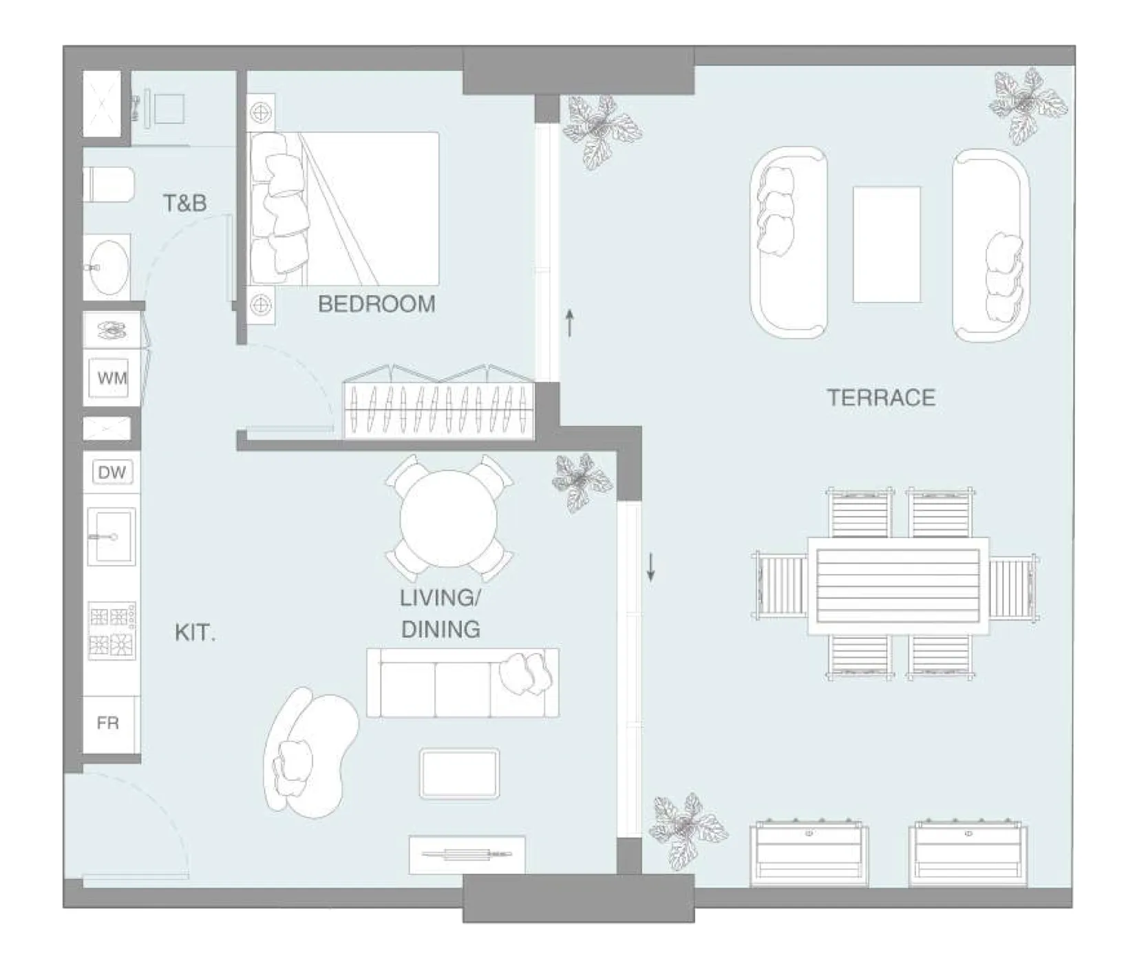LUM1NAR 1 bed floor plan, 979 sqft