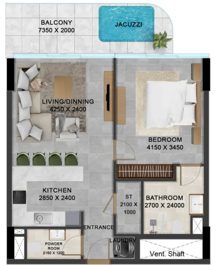 Vivanti Residences by Meteora 1 bed floor plan, 791 sqft
