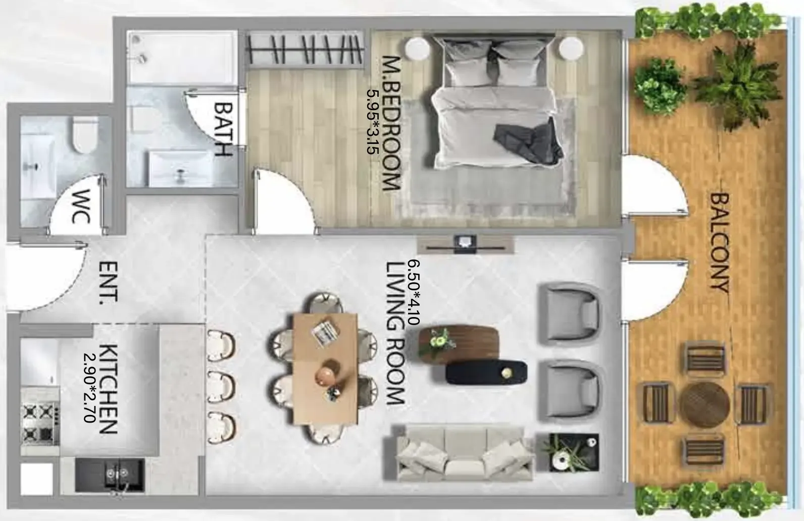 311 Boulevard 1 bed floor plan, 898 sqft