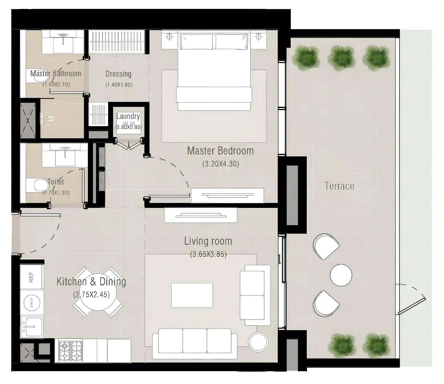 Alton 1 bed floor plan, 834 – 1,080 sqft