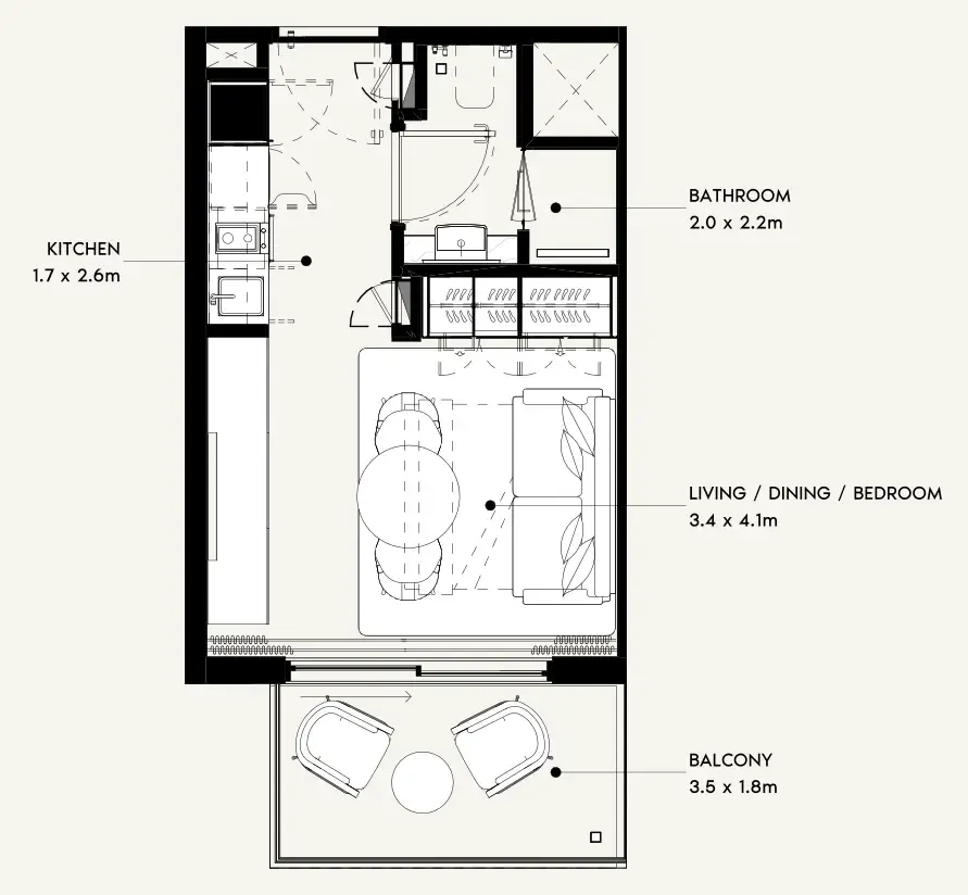 Azizi Noura Studio floor plan, 340 sqft