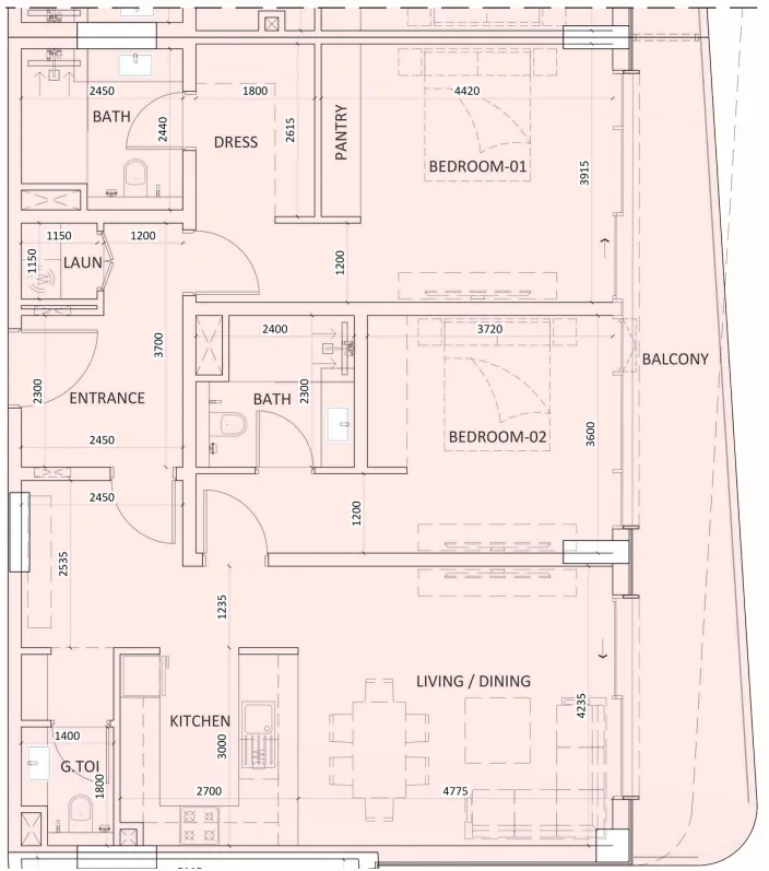 Luzora Residence 2 bed floor plan, 1,421 sqft