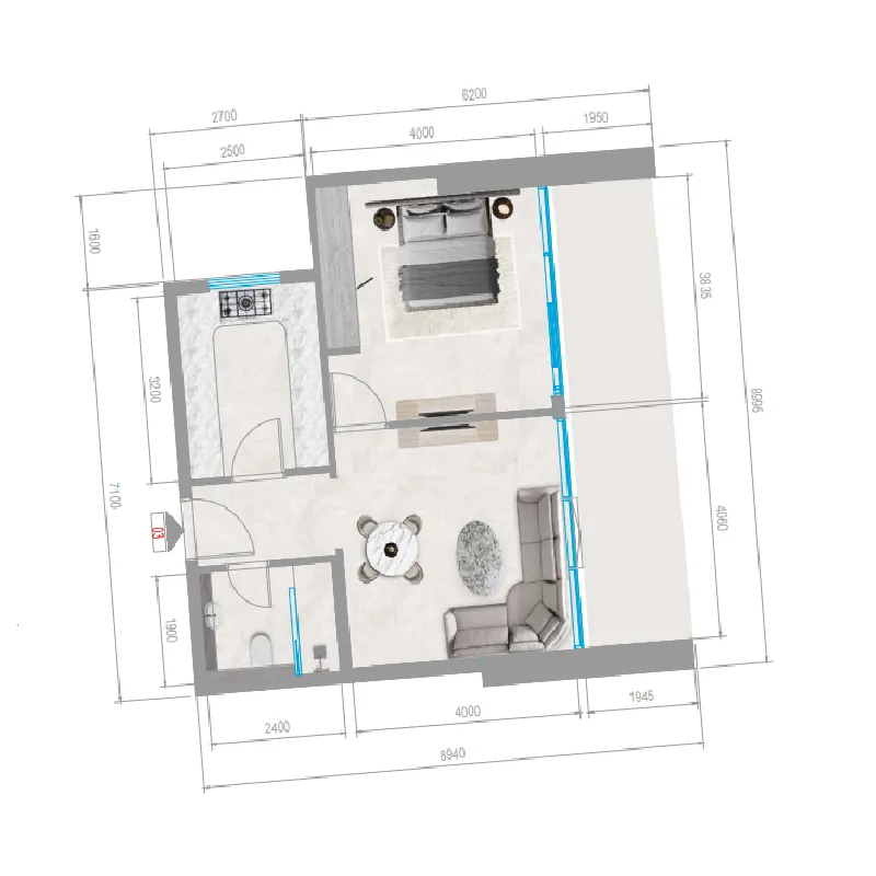 Orchid Towers Phase 1 1 bed floor plan, 791 – 795 sqft