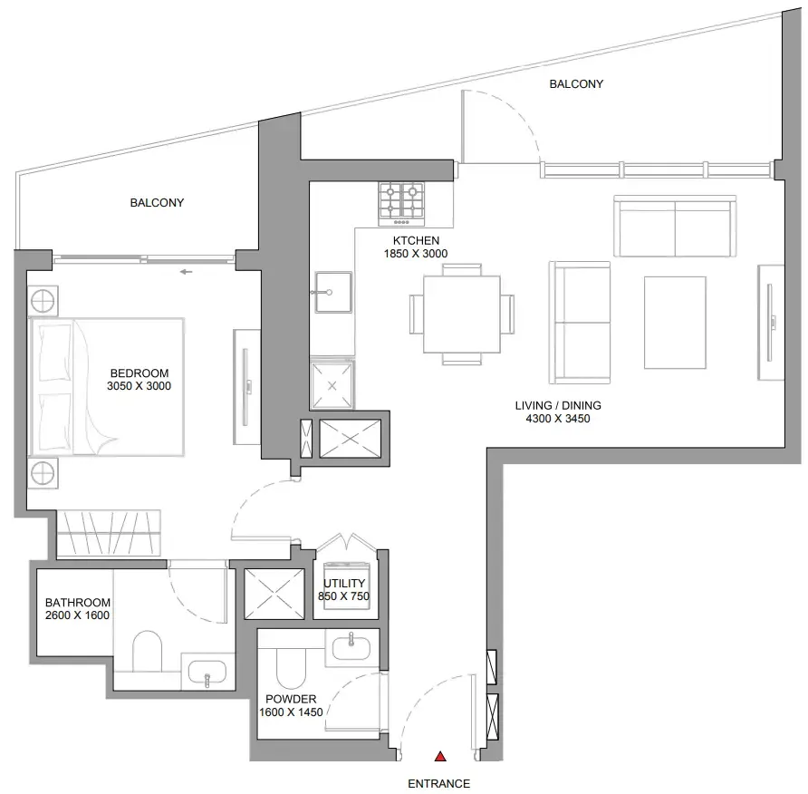 The Horizon at Sobha Central 1 bed floor plan, 782 sqft