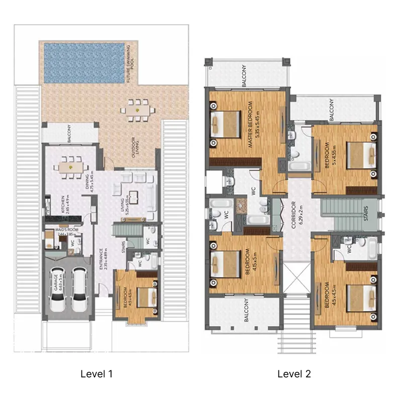 Al Habtoor Polo Resort Villas 5 bed floor plan, 6,520 – 7,573 sqft