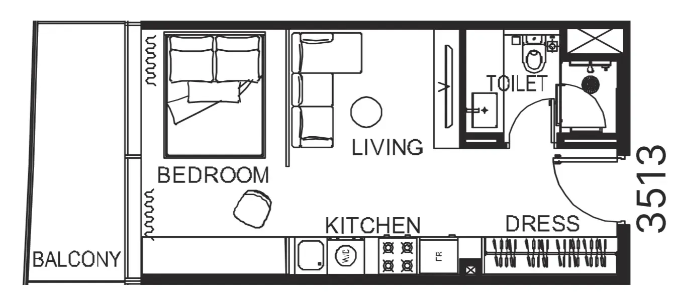 The WOW Tower Studio floor plan, 406 sqft