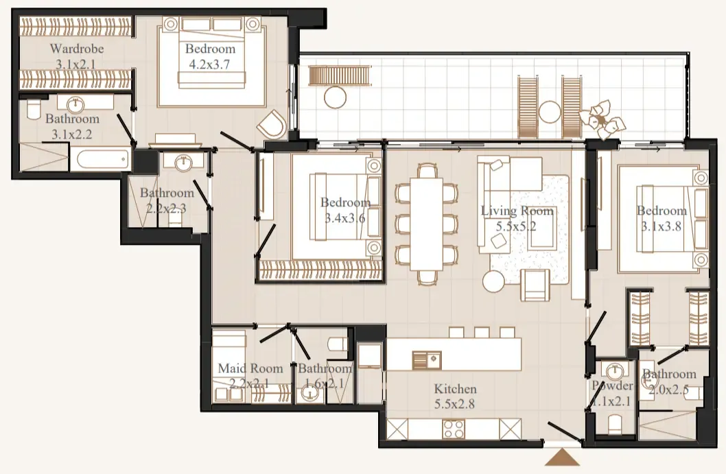 Flamingo LUX 3 bed floor plan, 1,852 sqft