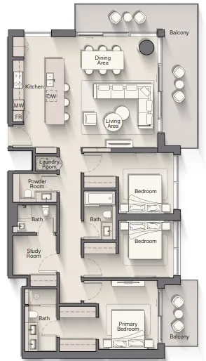 Playa Del Sol 3 bed floor plan, 1,907 sqft