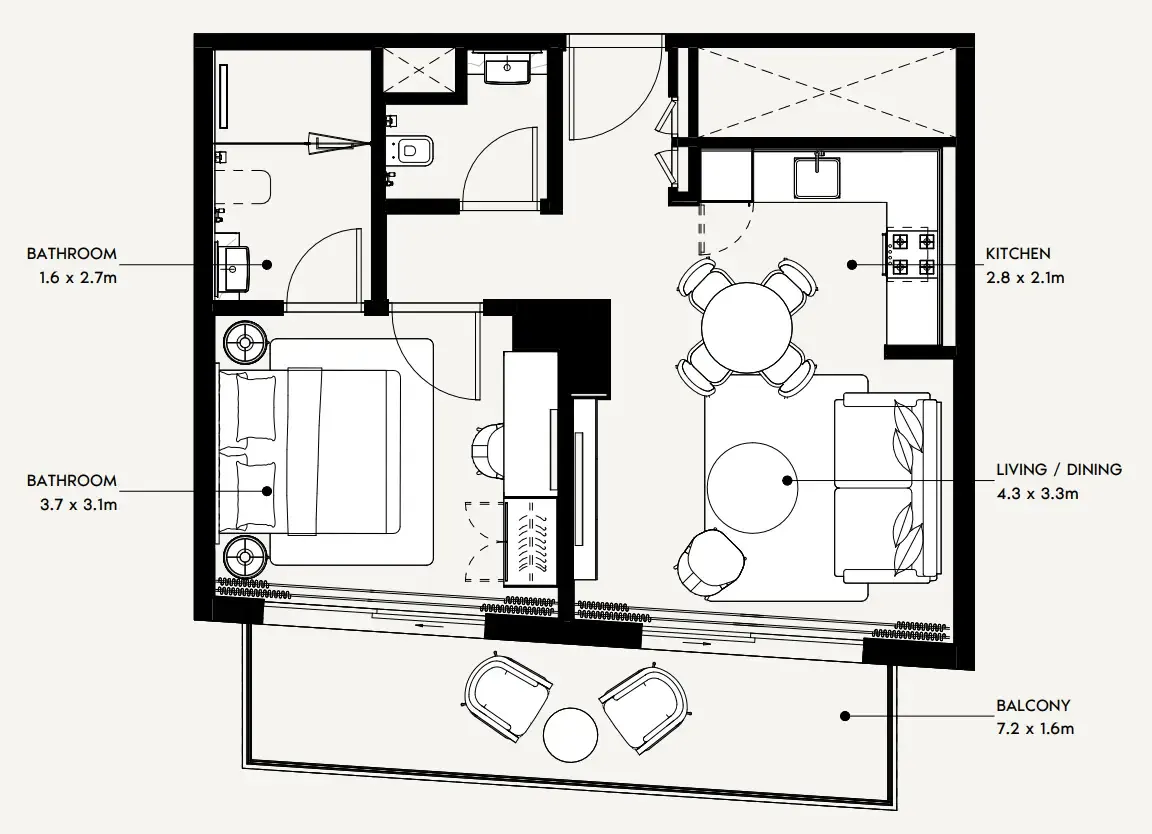 Azizi Noura 1 bed floor plan, 679 sqft