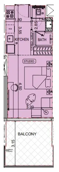 Binghatti Luxuria Studio floor plan, 430 sqft