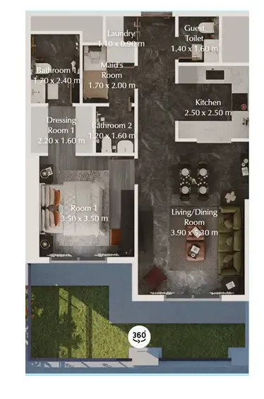 Bab Al Qasr Garden Residences 65 1 bed floor plan, 902 sqft