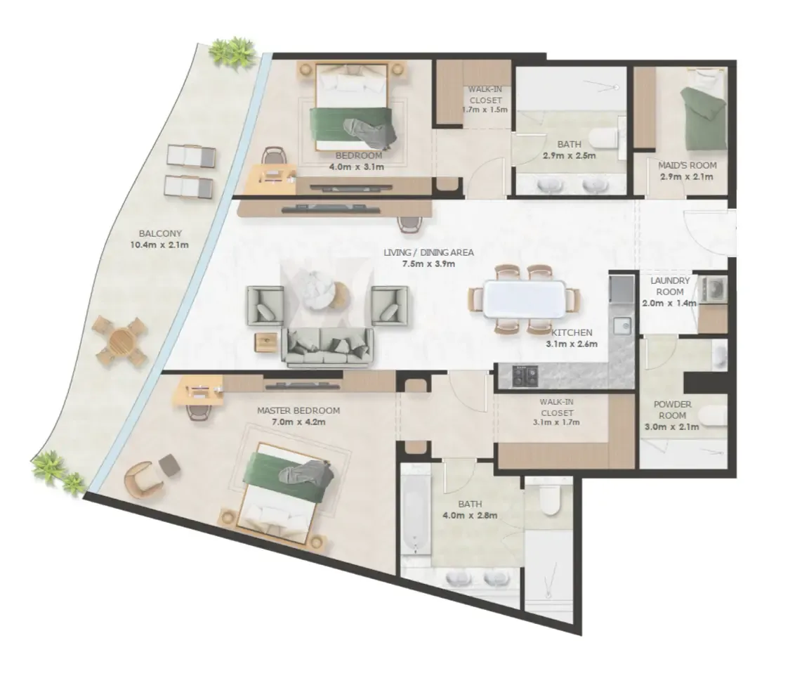 Oystra 2 bed floor plan, 1,680 sqft