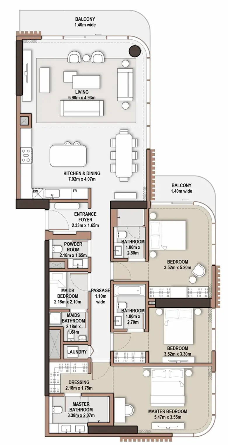 The Edit at d3 3 bed floor plan, 2,167 sqft