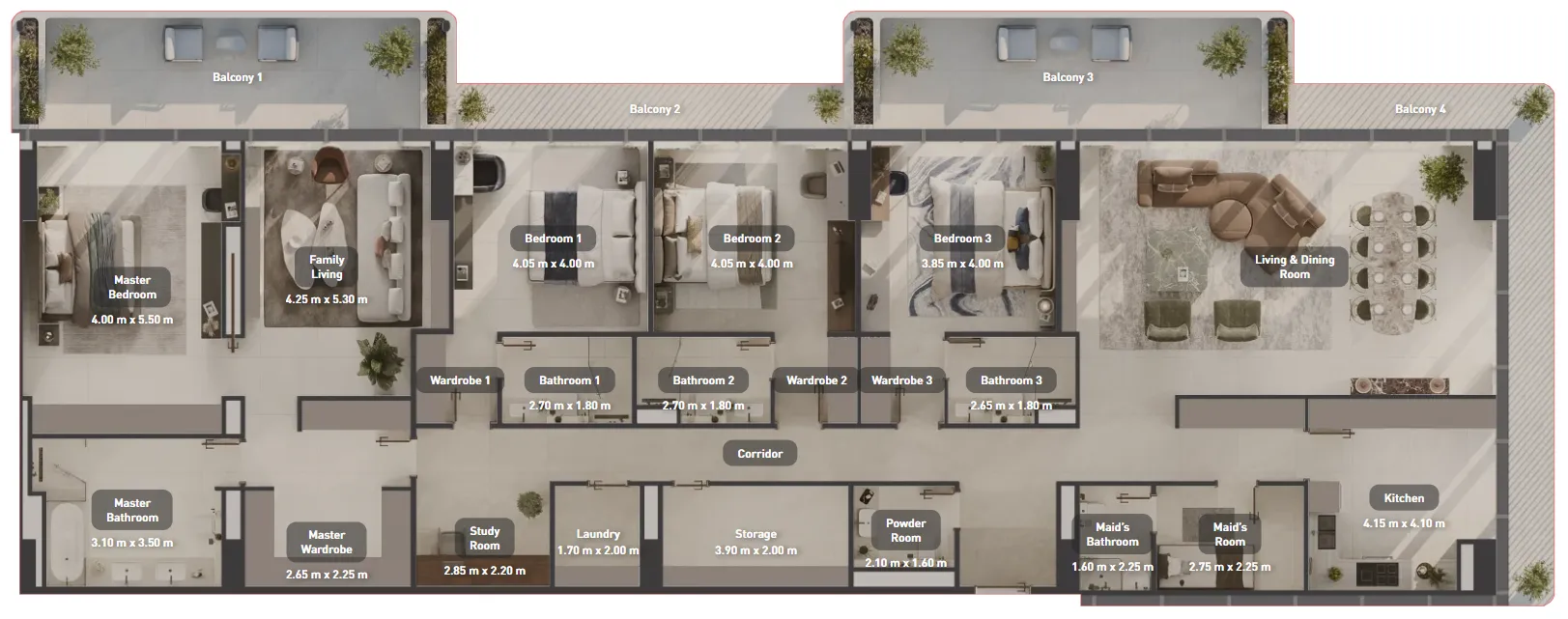 Juman 2 4 bed floor plan, 3,819 sqft