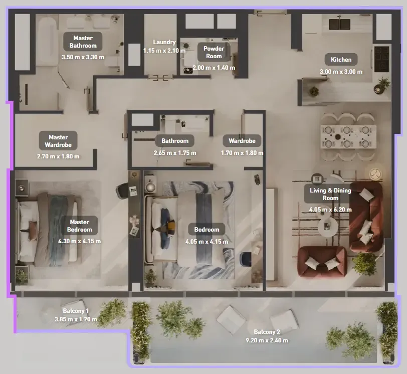 Luluat Marina at Luluat Al Raha 2 bed floor plan, 1,526 sqft