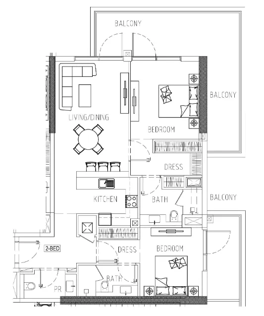 Damac Riverside Views 2 bed floor plan, 1,369 – 1,385 sqft