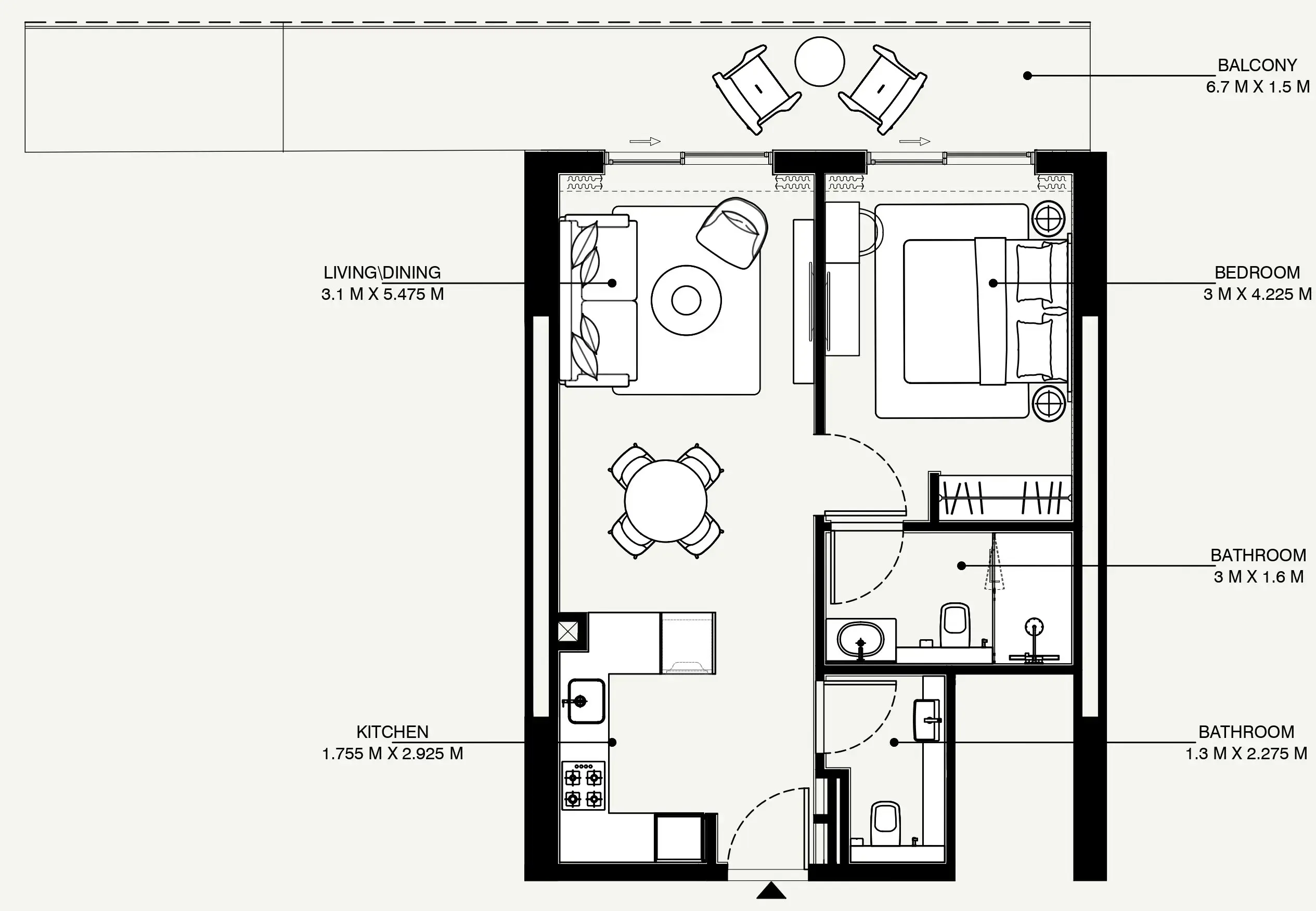 Azizi Venice 1 bed floor plan, 820 sqft