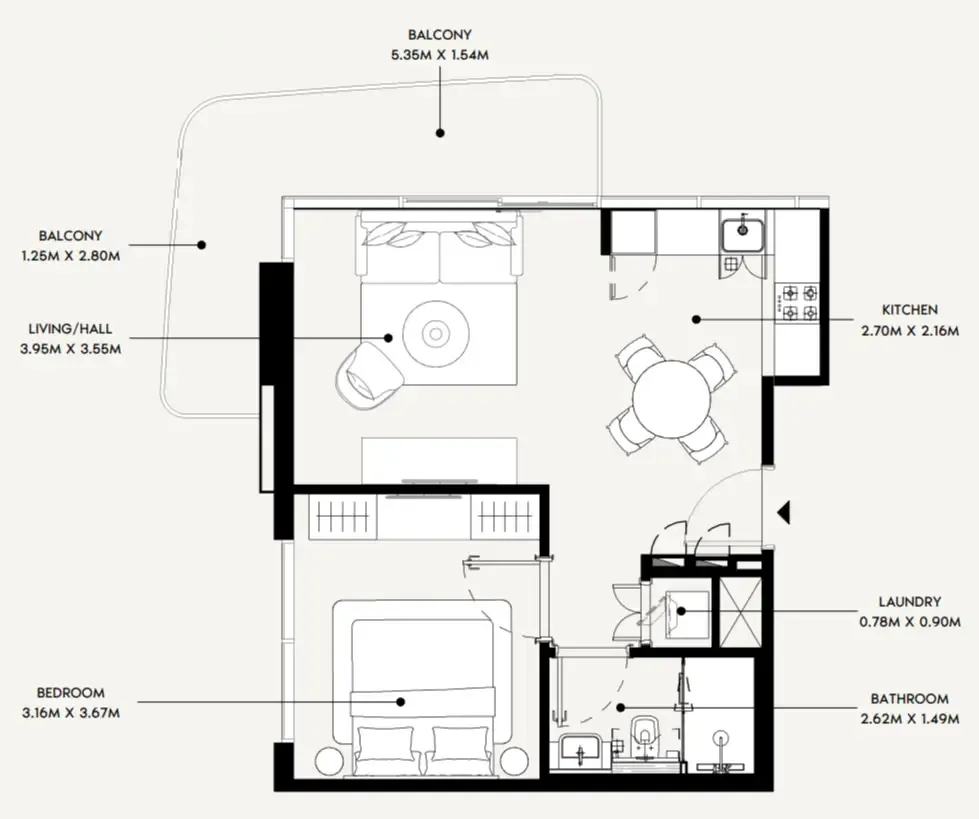 Azizi David 1 bed floor plan, 650 sqft