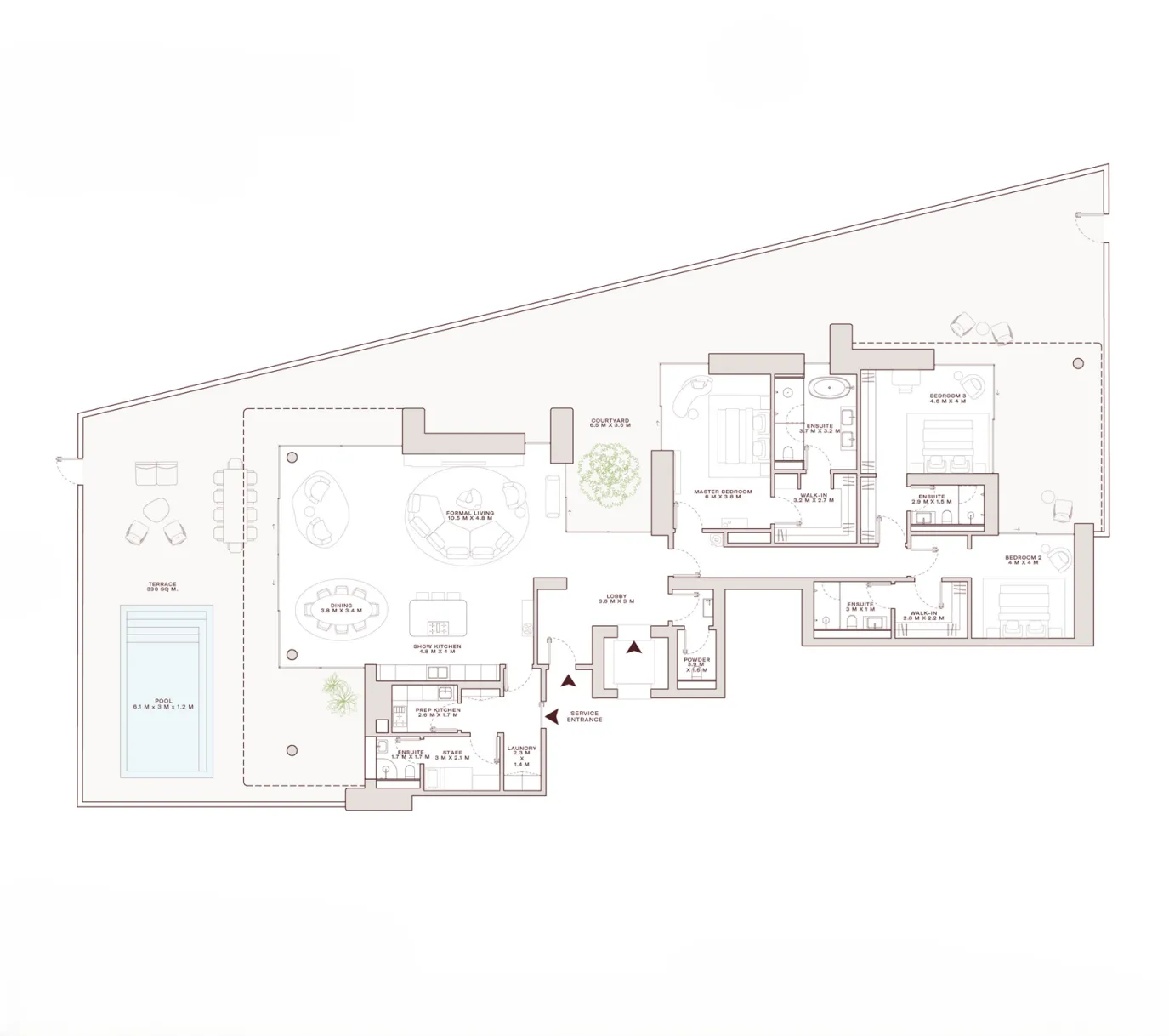 Solaya 3 bed floor plan, 6,866 sqft