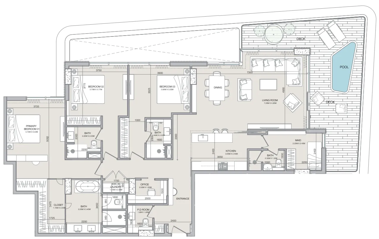 Isolana Residences 3 bed floor plan, 2,258 sqft
