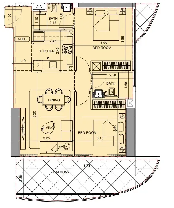 Project Maybach 2 bed floor plan, 992 sqft