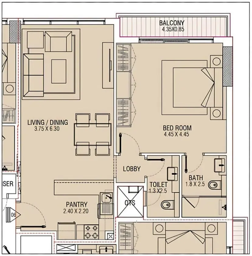 Brand Centro 1 bed floor plan, 758 sqft
