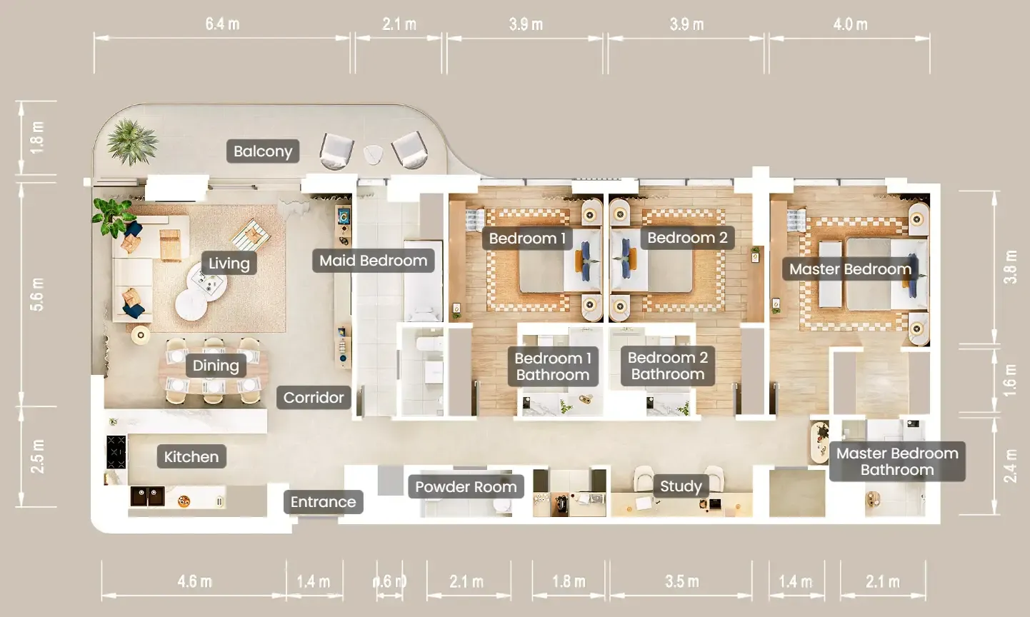 The Beach House Fahid 3 bed floor plan, 1,985 sqft