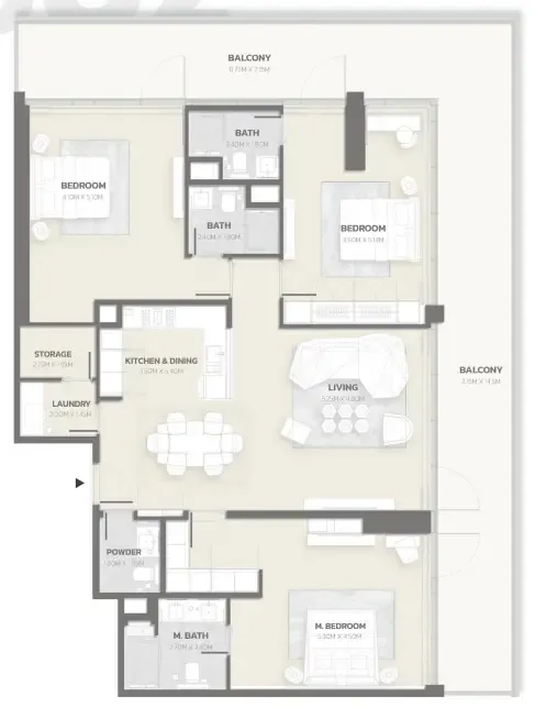 Tonino Lamborghini Residences 3 bed floor plan, 2,262 sqft