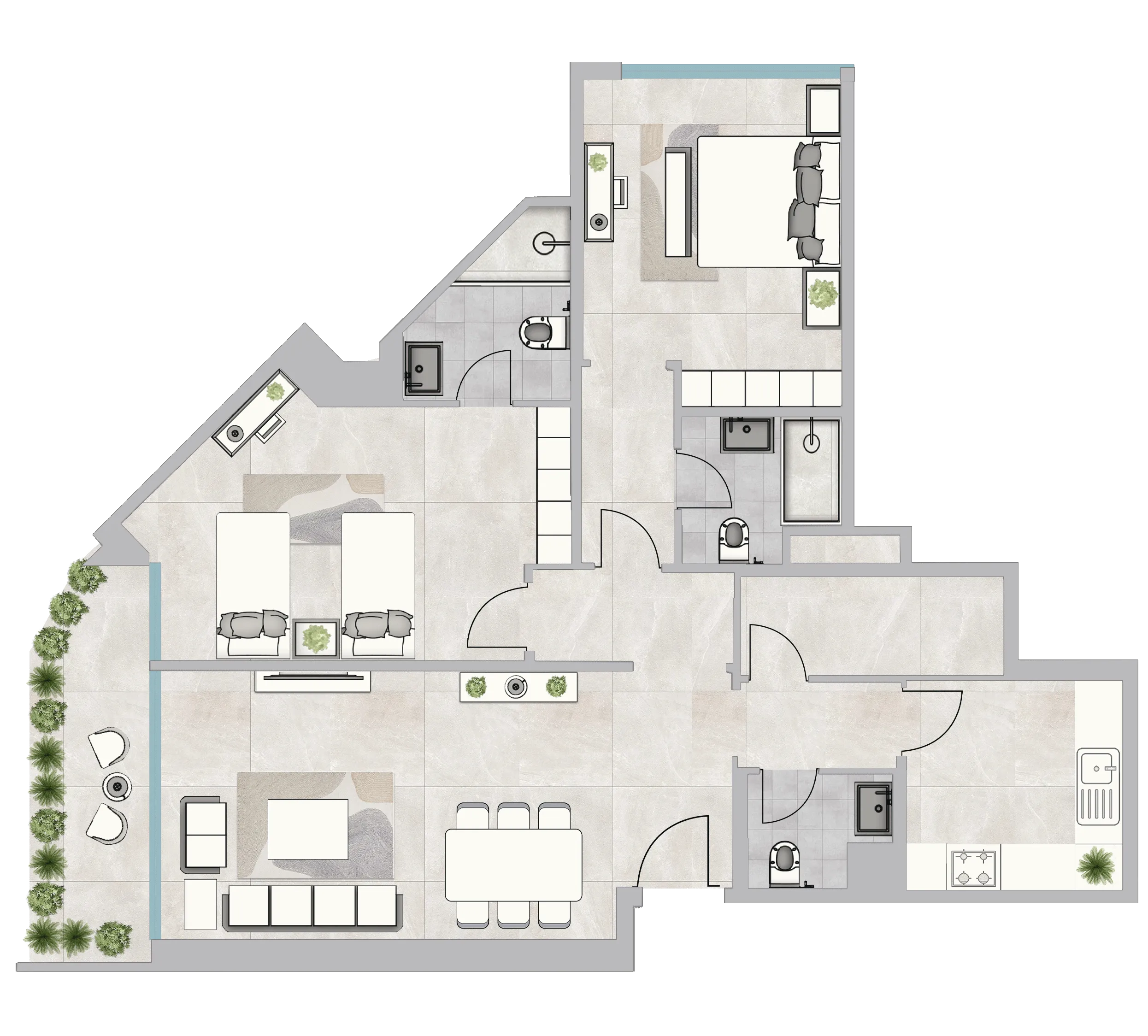Infinity Tower 2 bed floor plan, 1,714 sqft