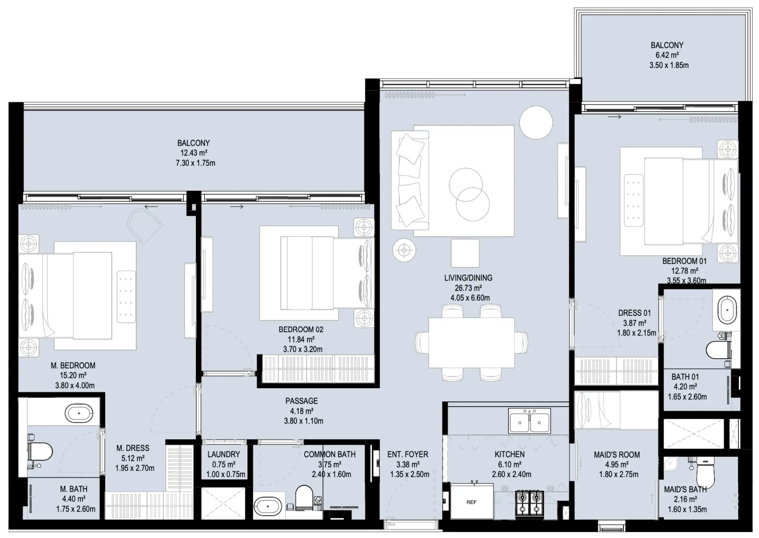 Aura Prestige 3 bed floor plan, 1,566 sqft