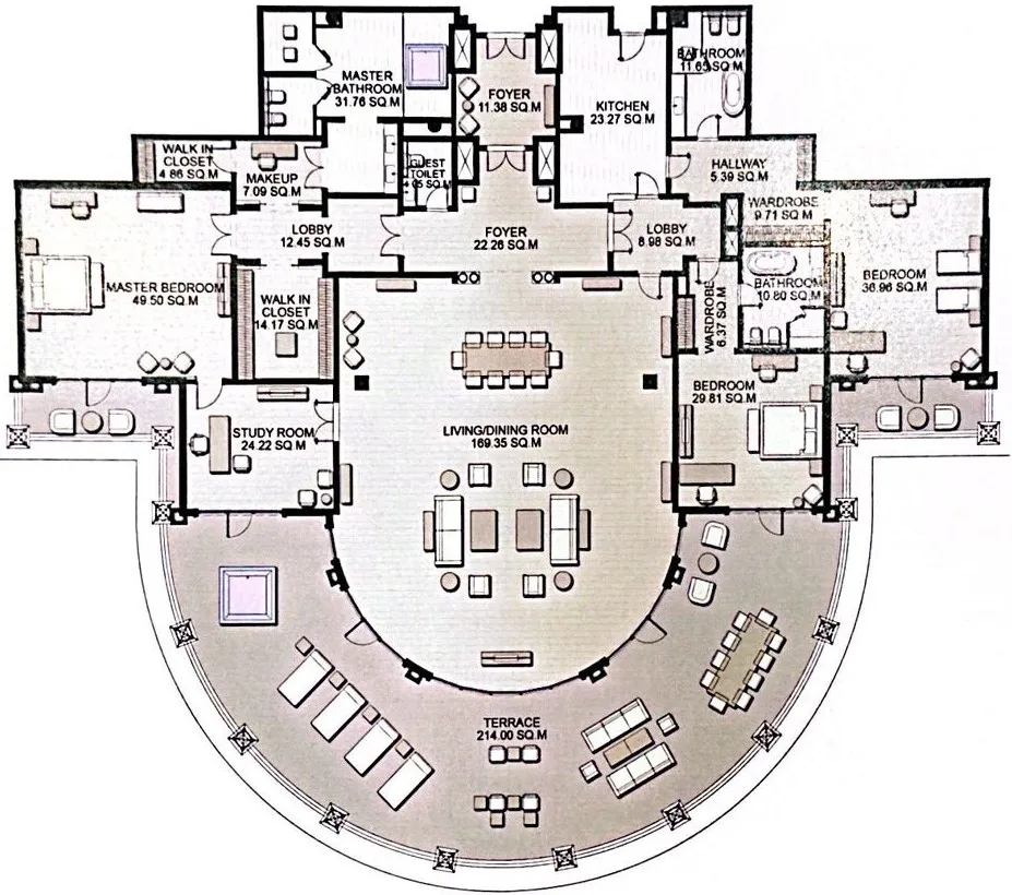 Raffles The Palm Dubai 4 bed floor plan, 8,342 sqft