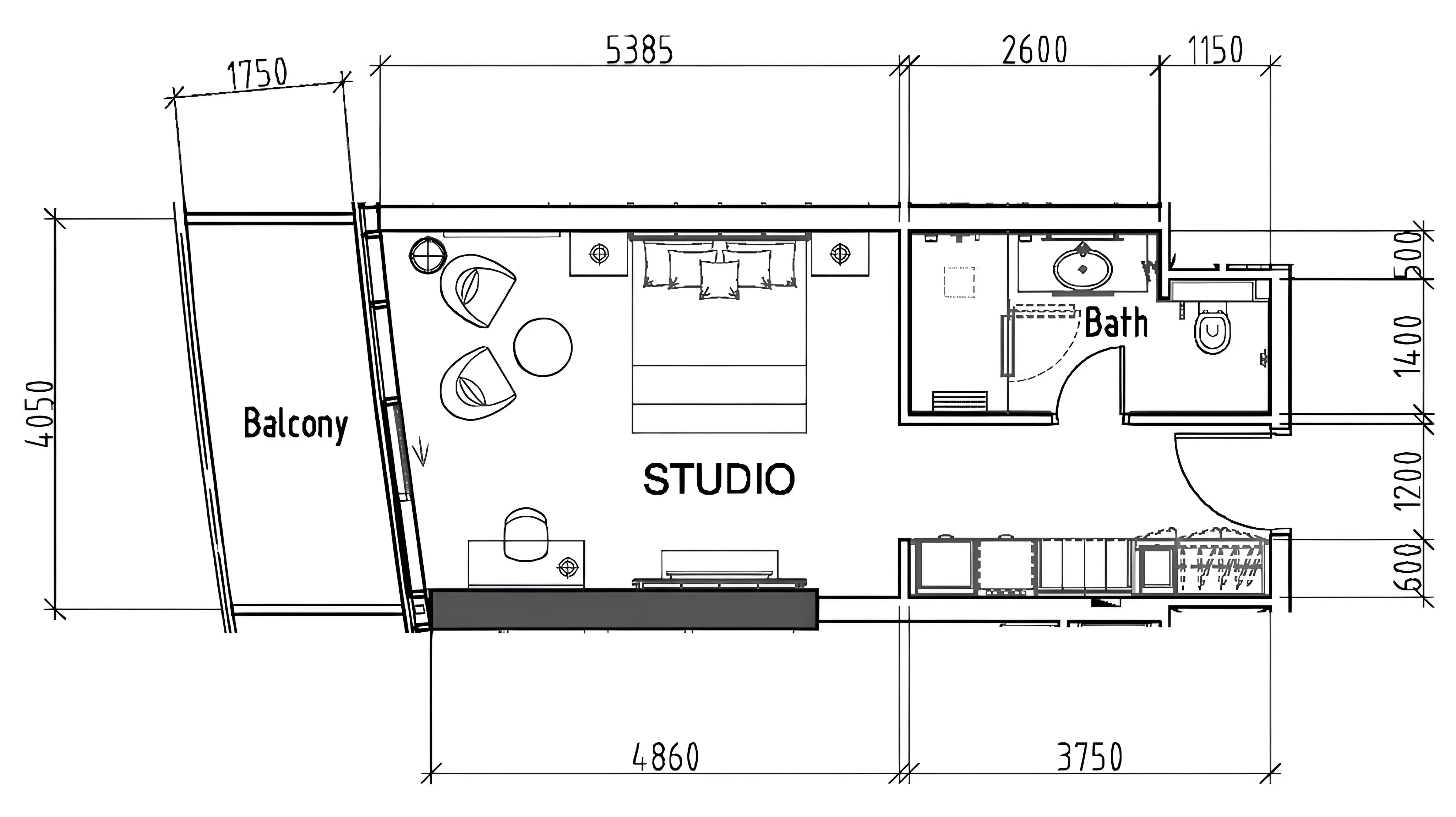 Damac Hills - Artesia Studio floor plan, 479 sqft