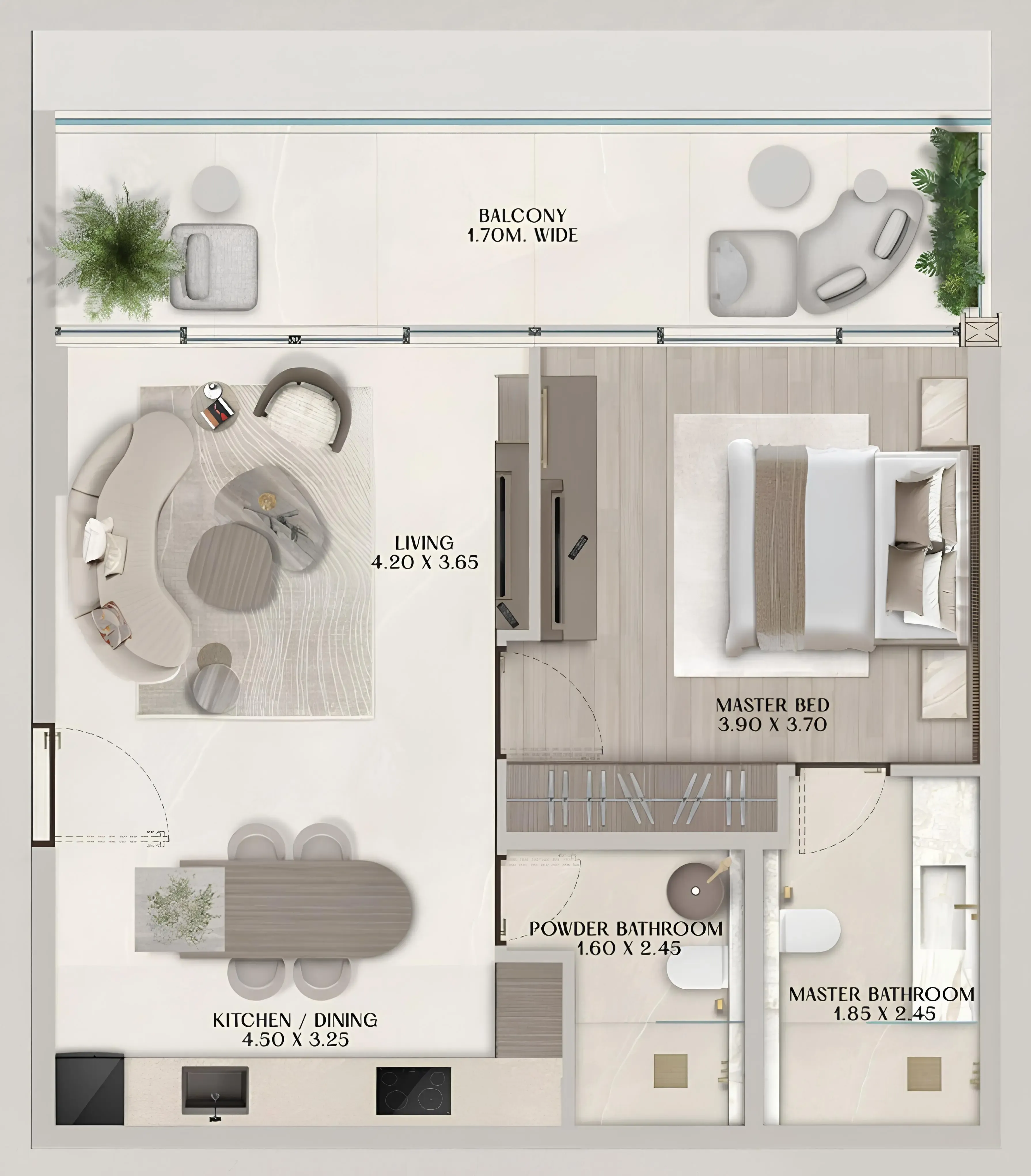 Soléva Beach Residences 1 bed floor plan, 804 sqft