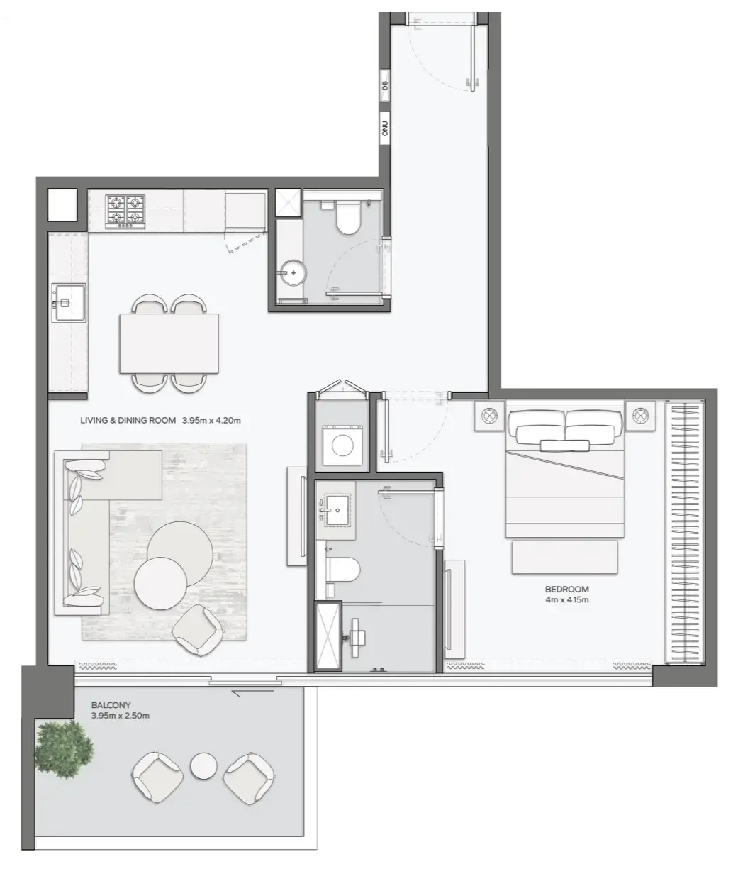 Mansory Residences by Amaal 1 bed floor plan, 923 – 928 sqft