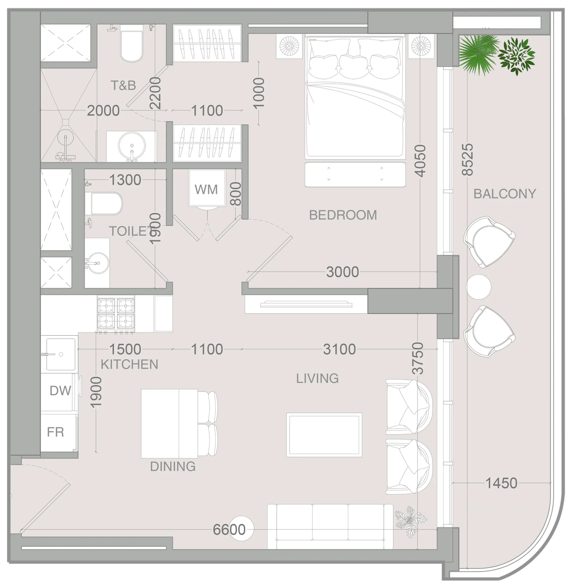 ALTA V1EW 1 bed floor plan, 739 sqft