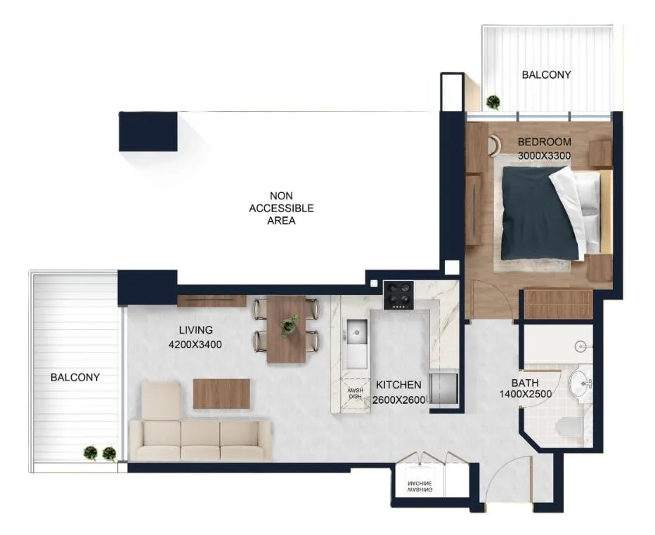 Alfal Residence 1 bed floor plan, 658 sqft