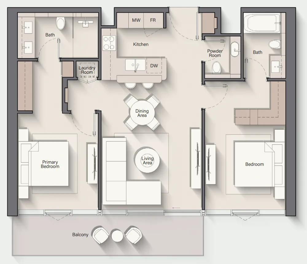 Costa Mare 2 bed floor plan, 1,261 sqft