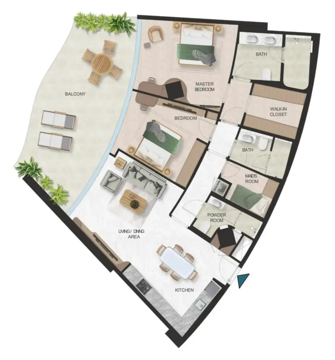 Oystra 2 bed floor plan, 1,863 sqft