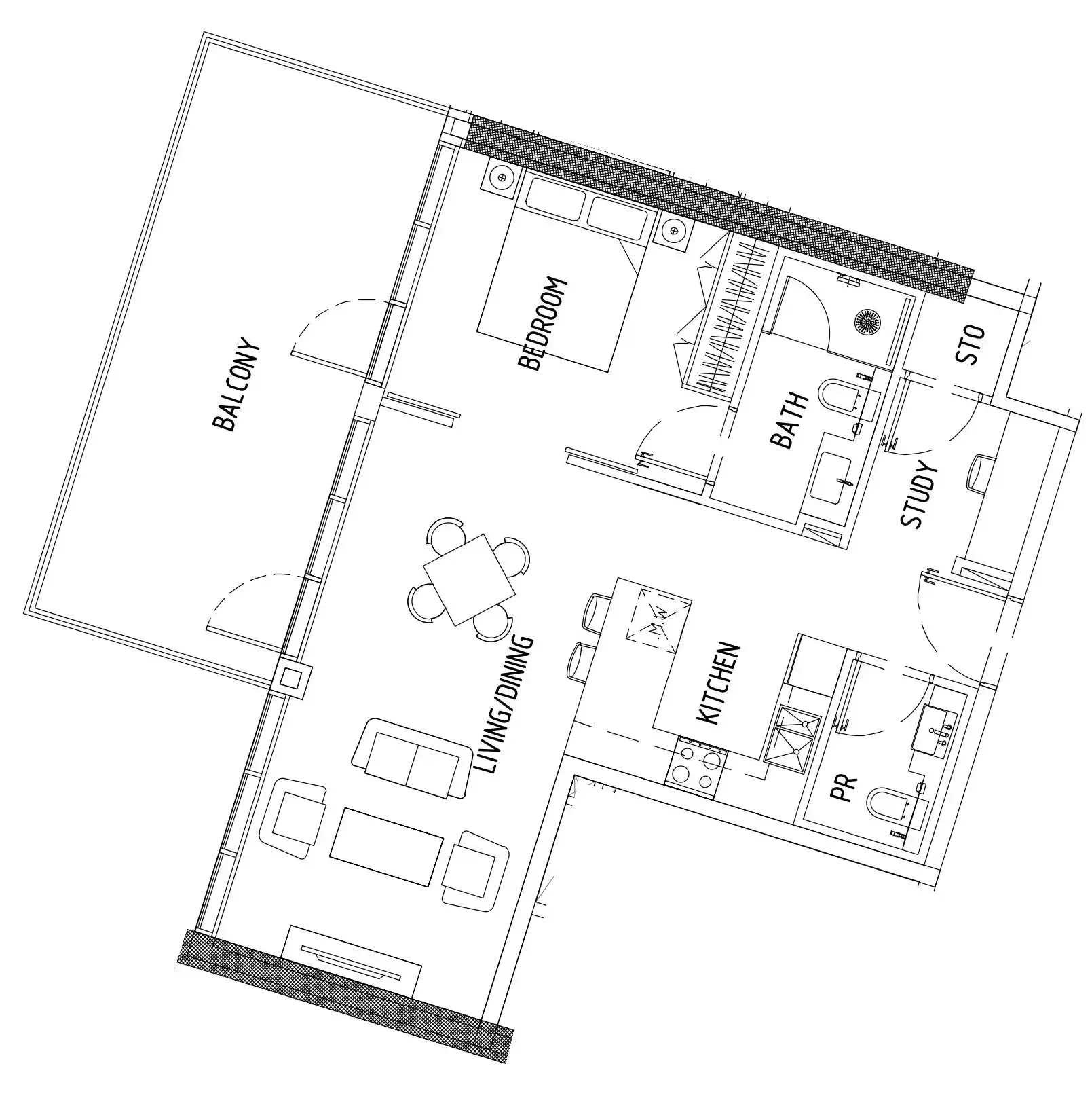 Damac District 1 bed floor plan, 911 sqft
