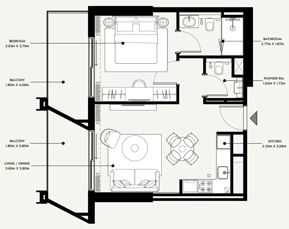 Azizi Venice 1 bed floor plan, 736 sqft
