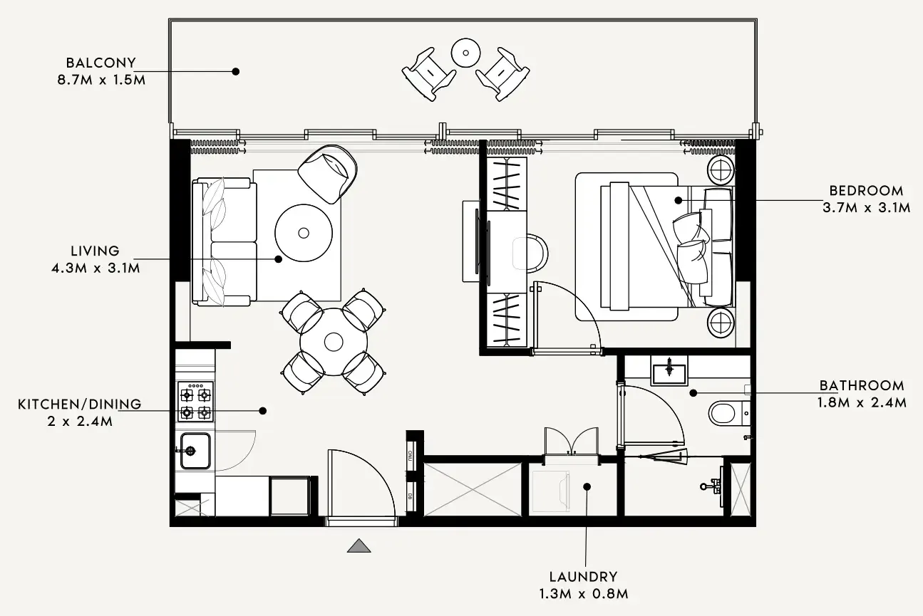 Azizi Milan 1 bed floor plan, 675 sqft