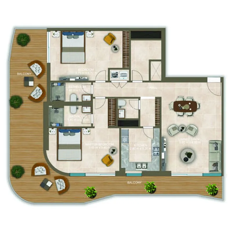 Nova Tower 2 bed floor plan, 1,741 sqft