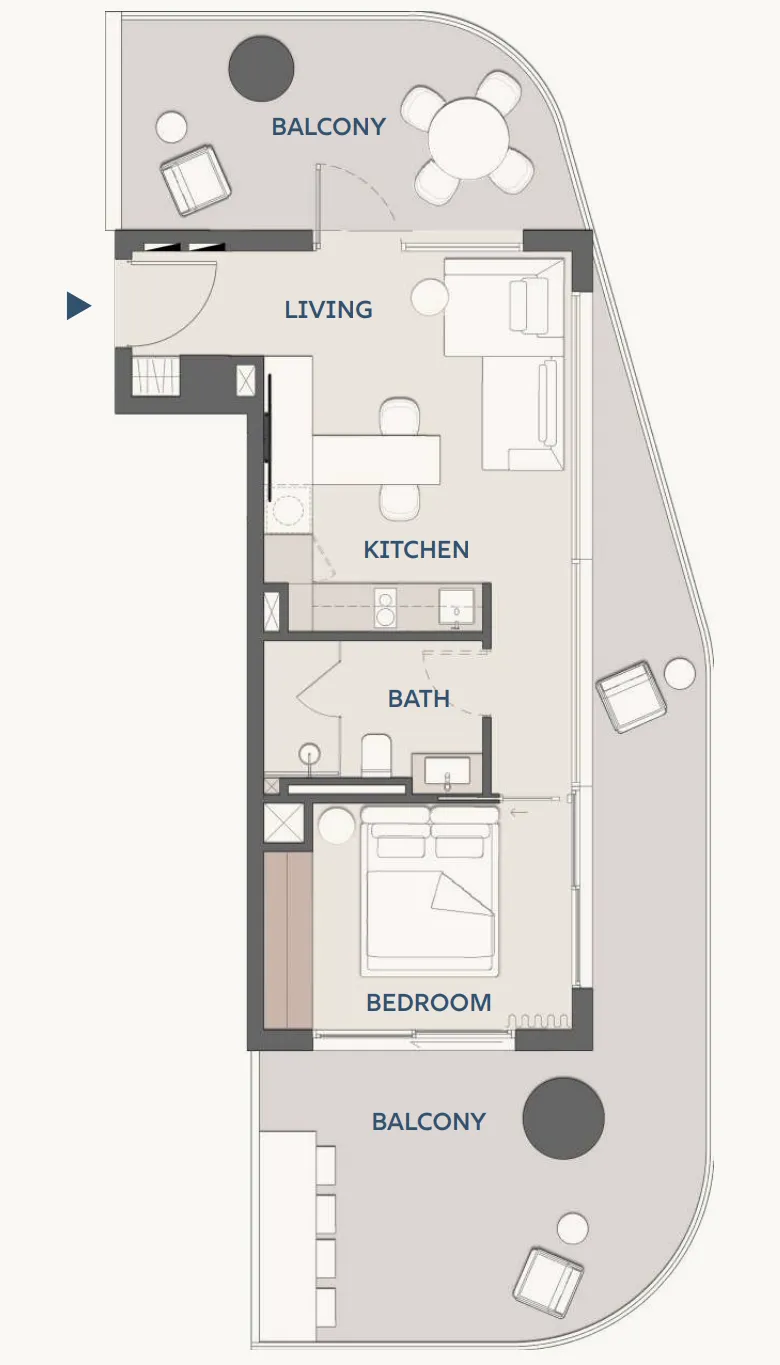 Wyndham Residences Al Marjan Island 1 bed floor plan, 948 sqft