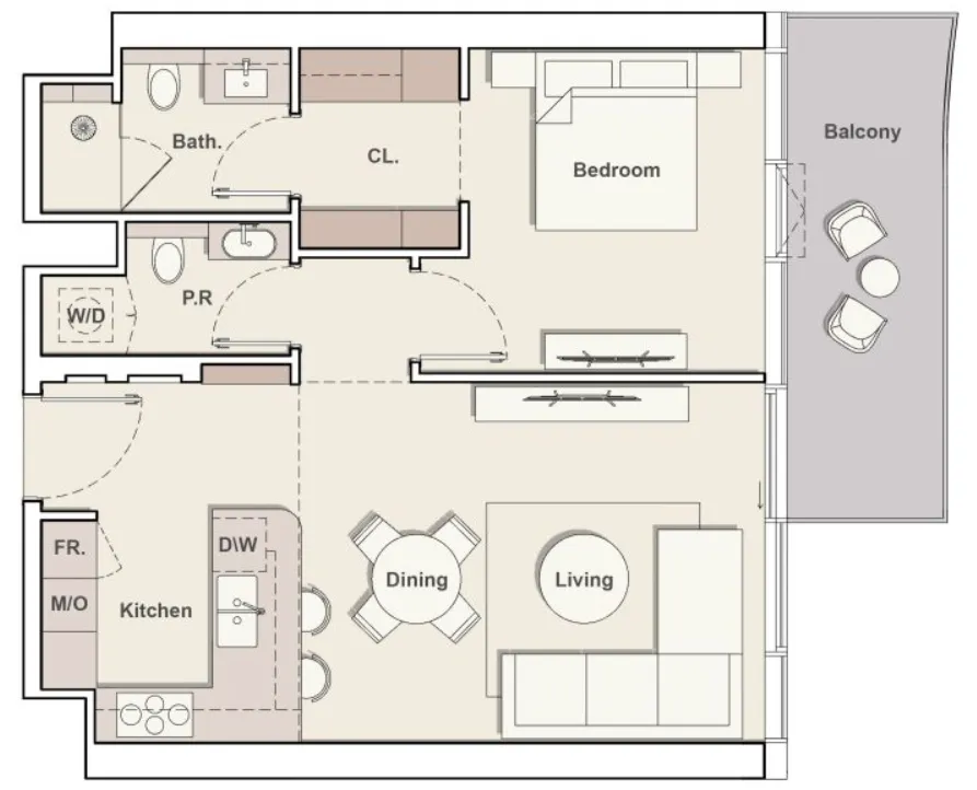 The Meriva Collection 1 bed floor plan, 839 sqft