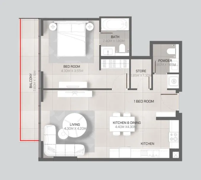 Tonino Lamborghini Residences 1 bed floor plan, 976 – 1,007 sqft