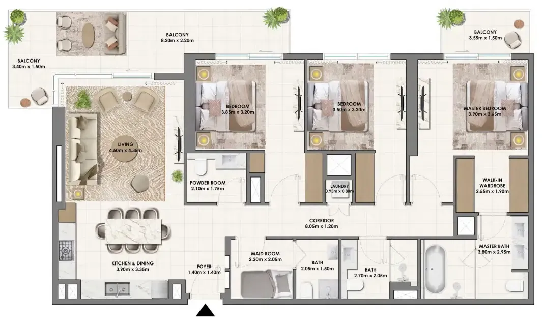 Parkwood Emaar 3 bed floor plan, 1,806 sqft