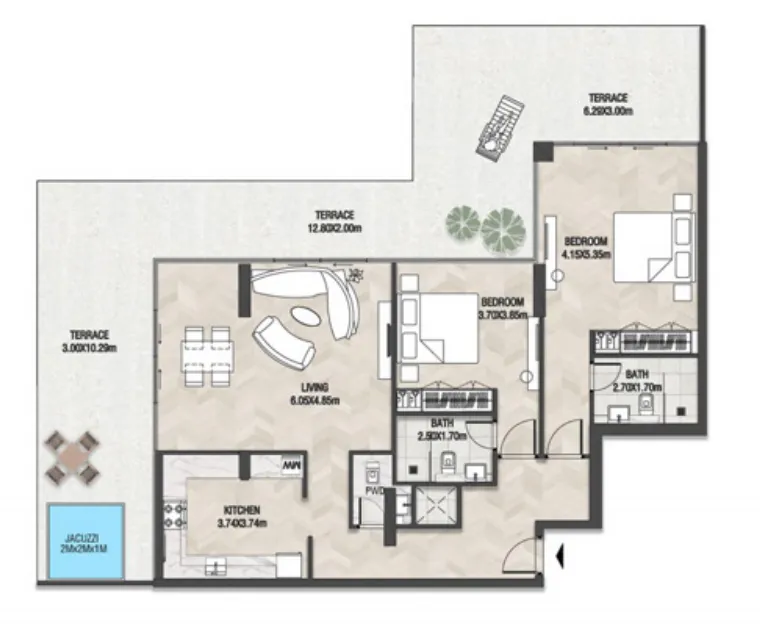 Trinity 2 bed floor plan, 2,083 sqft