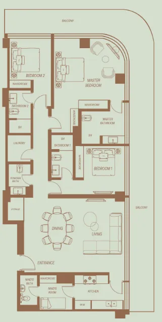 Eden House The Park 3 bed floor plan, 2,369 – 2,373 sqft